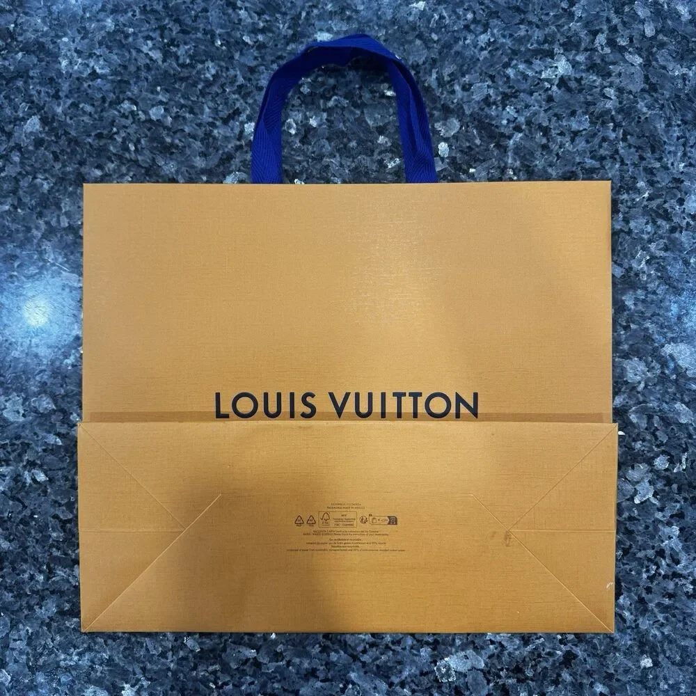 Louis Vuitton Paper Bag Orange with Blue Handles 16x13x6 + Blank Envelope